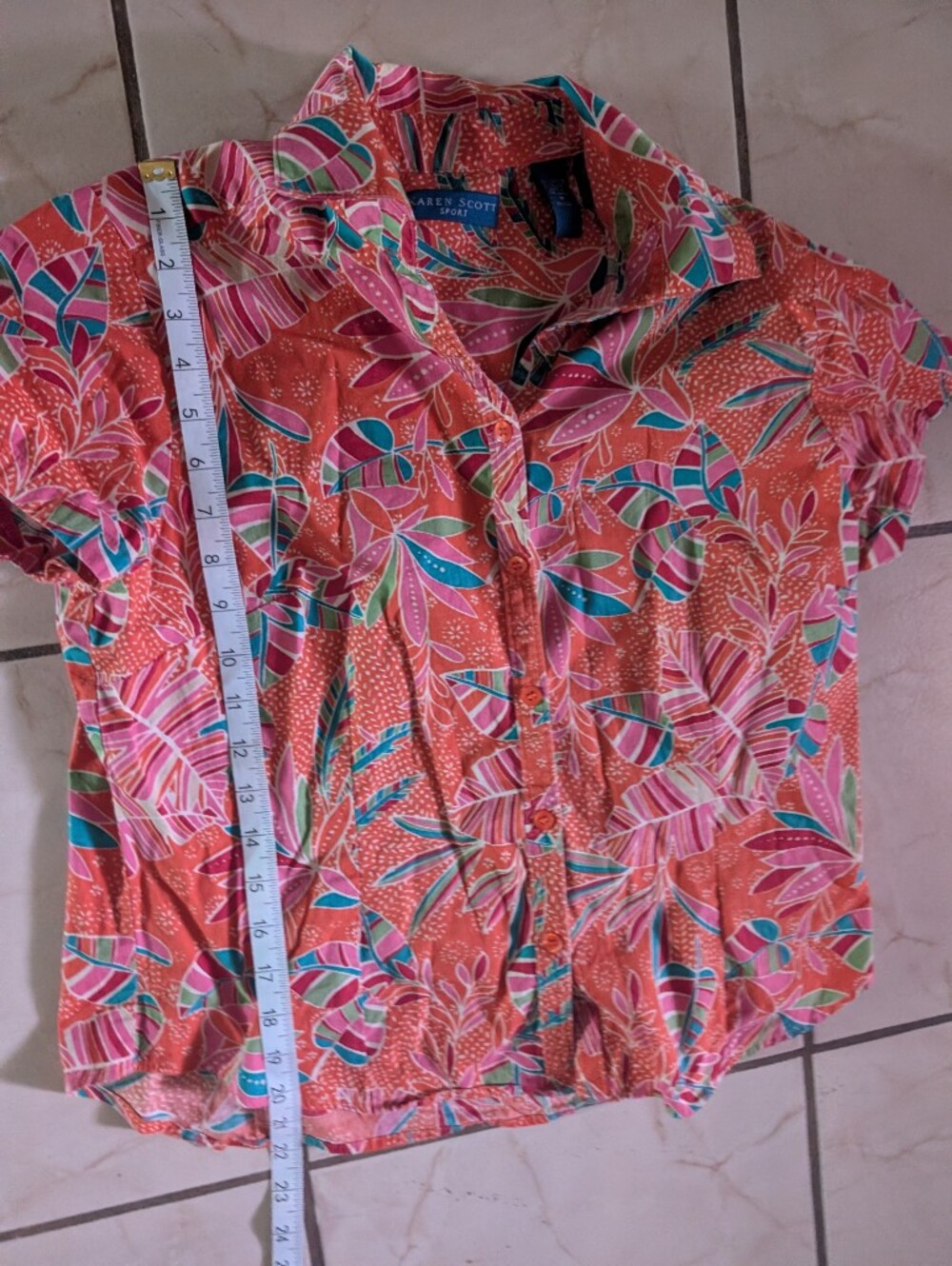 Karen Scott Coral Button-Front Tropical Print Shirt - Picture 3 of 5